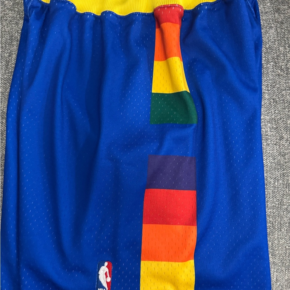 Denver Nuggets Mitchell & Ness Blue Athletic Shorts with Rainbow Stripe